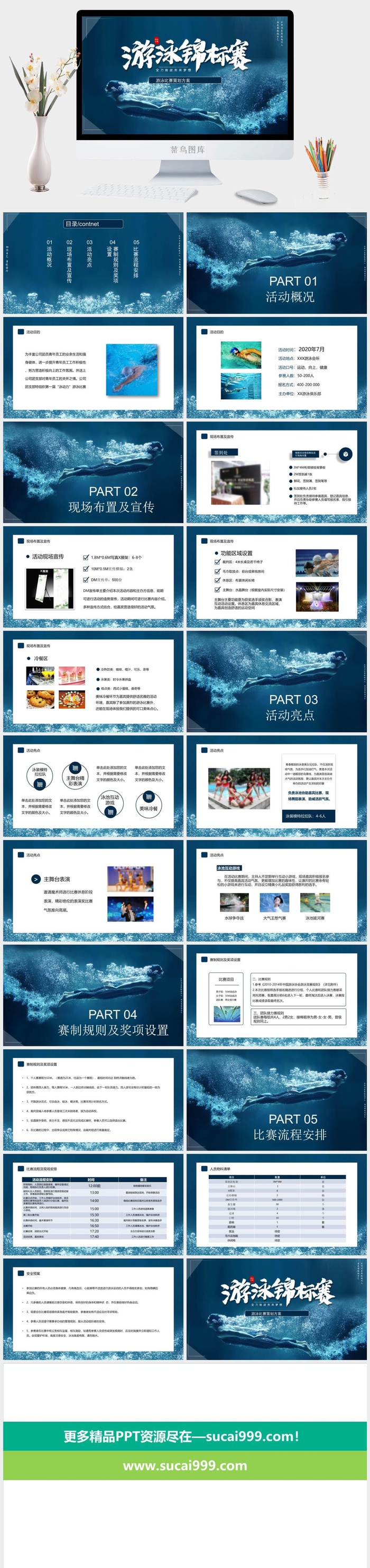 游泳蛙泳培训比赛安全教育PPT模板