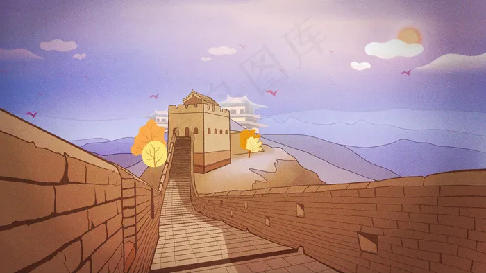 古风建筑插画psd模版下载