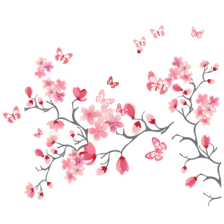 春天浪漫粉红色樱花手绘樱花梅花桃花花朵图片PNG免扣素材