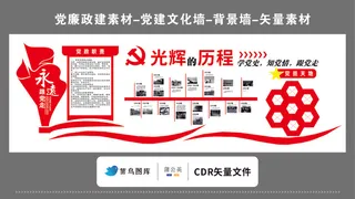 党建文化墙党建素材CDR预览图红色背景党员天地光辉的图形历程年代