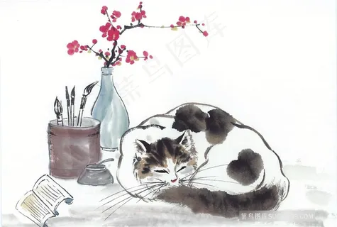 水墨猫中国画jpg素材