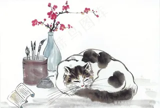 水墨猫中国画jpg素材