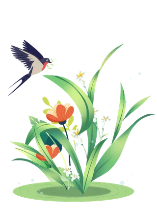 清明元素卡通春天清明节晚春绿色