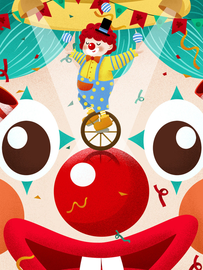 愚人节马戏团小丑搞怪搞笑卡通手绘插图插画海报PSD素材