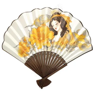 古风扇子美女黄花插画免抠