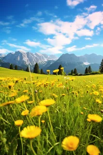 高山草坪上生长的格桑花摄影图