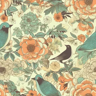  花鸟图，插画风格，无缝贴图，素材