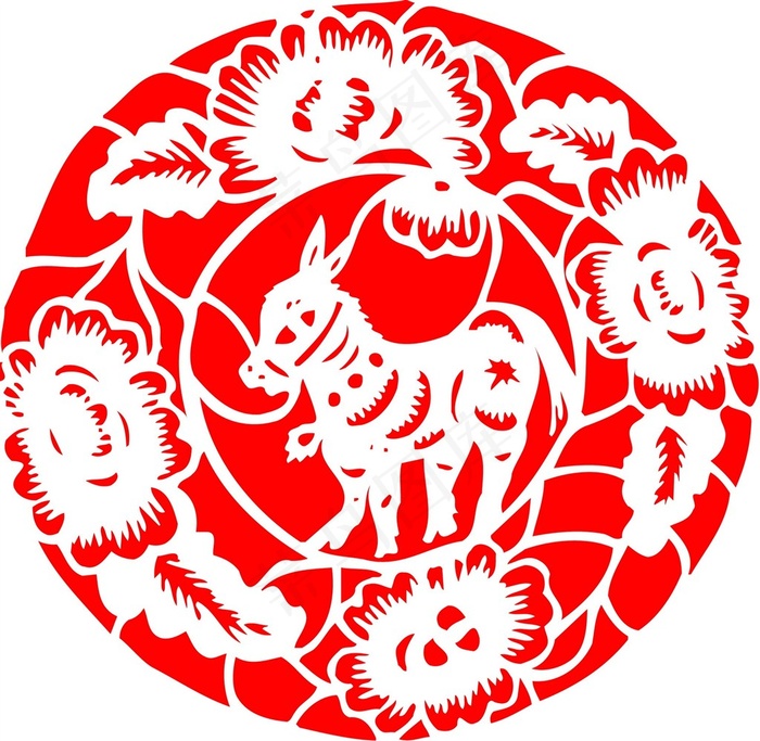 剪纸马卡通素材图片