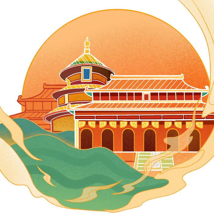 国潮风旅游建筑城市地标景区北京上海插图插画元素素材设计模板