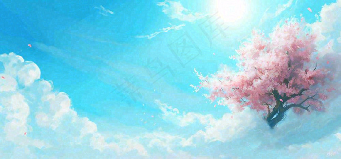 春天蓝色的天空和粉红色的书梦幻场景(1616x752)
