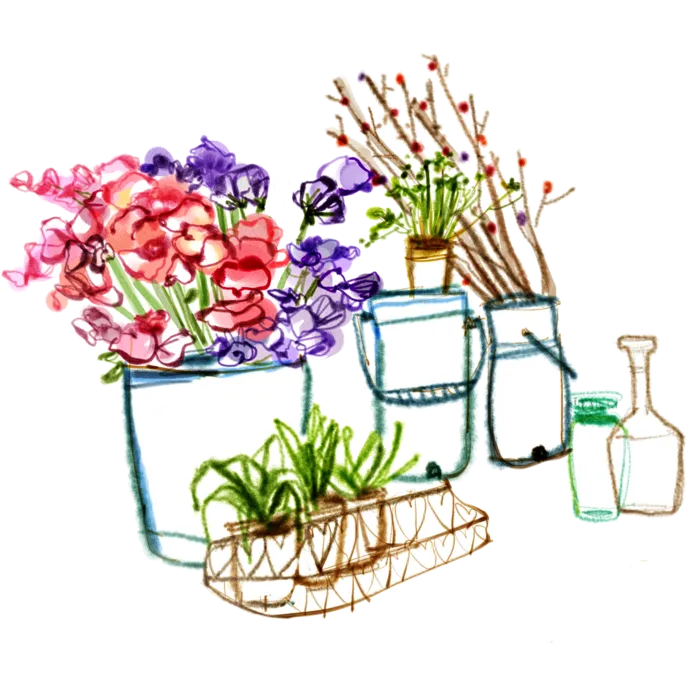 手绘花卉花瓶植物PNG免扣素材