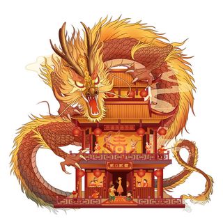 手绘国潮中国风神龙凤凰卡通形象插画装饰元素图案PSD设计素材