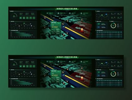 深色科技感酷炫可视化数据大屏仪表盘驾驶舱UI界面PSD模板素材
