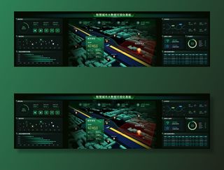 深色科技感酷炫可视化数据大屏仪表盘驾驶舱UI界面PSD模板素材