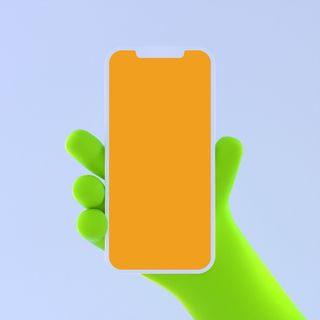 绿色右手手持苹果手机插画展示样机