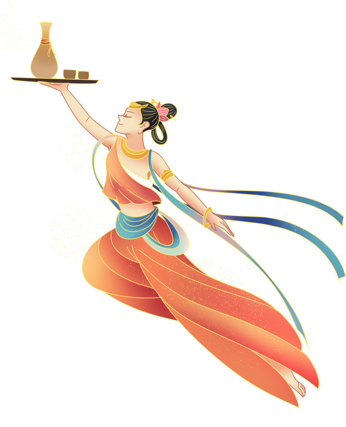 手绘国潮中国风古代敦煌神话飞天仙女美女古装人物插画PSD素材