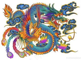 龙凤呈祥国画戏珠壁画高清喷绘打印素材年画青龙腾飞中国龙