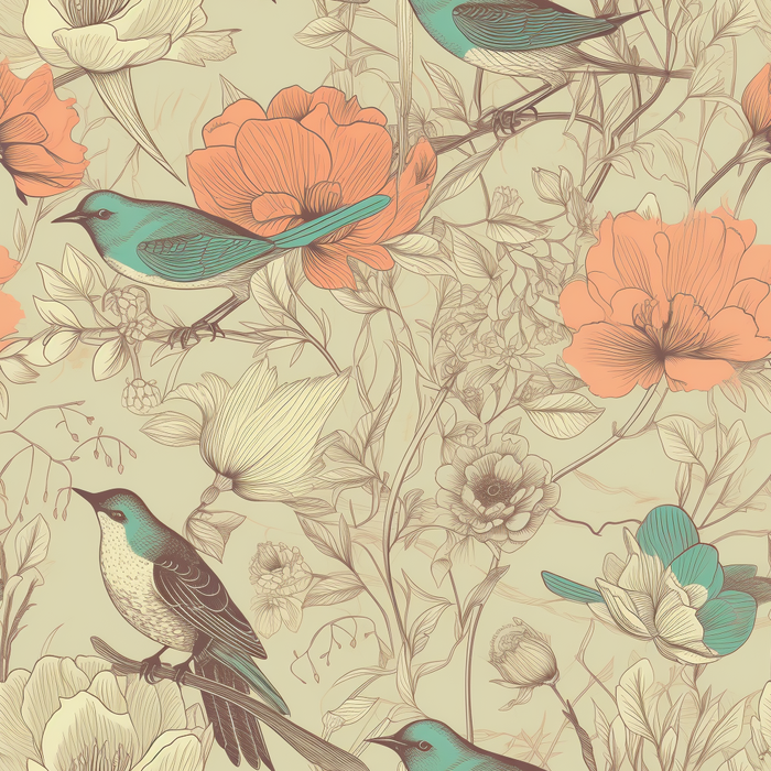 花鸟图，插画风格，无缝贴图，素材