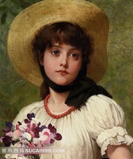 戴草帽的小姑娘 世界名画图片素材