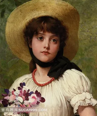 戴草帽的小姑娘 世界名画图片素材