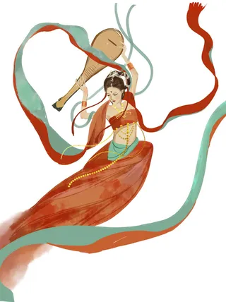 手绘国潮中国风古代敦煌神话飞天仙女美女古装人物插画PSD素材