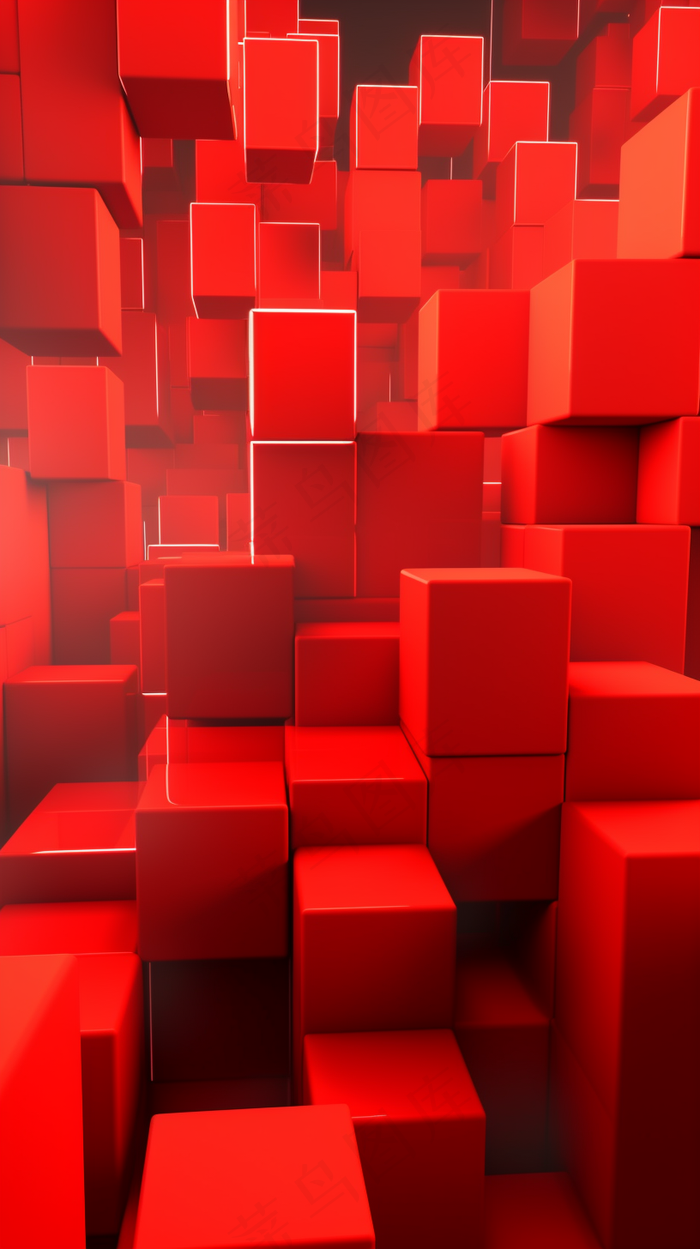 红色三维几何体架渲染背景(2448x4368)