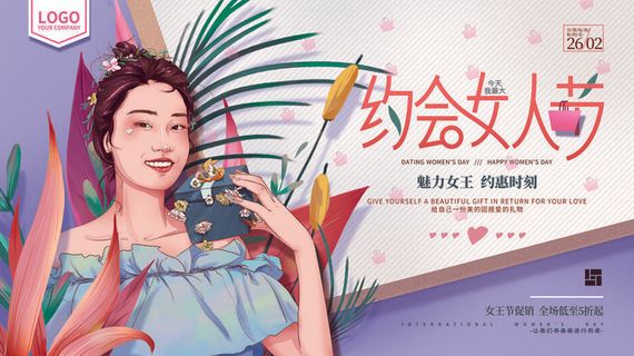 创意妇女节女神女王女生节横版海报借势购物背景展板素材设计模板