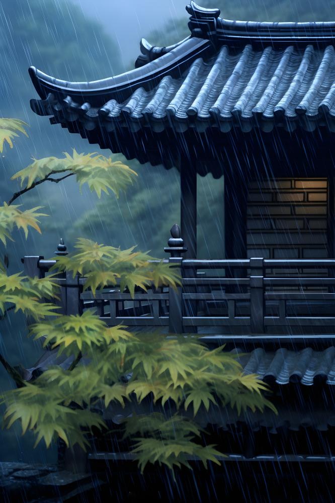 雨水国风建筑背景(2400x3600)