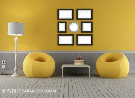 客厅墙上的相框与家具室内摄影高清图片