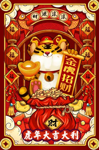 虎年插画海报大吉大利