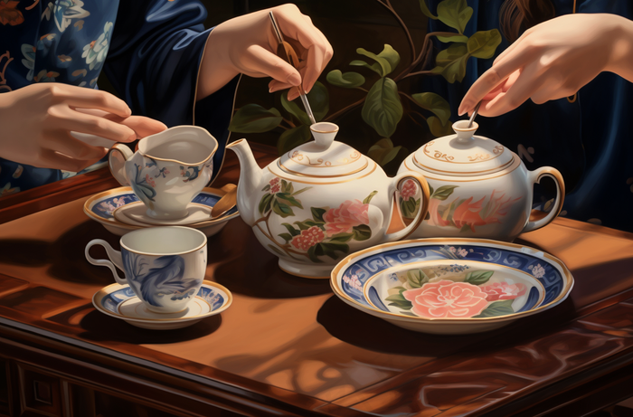 泡茶倒茶茶具插画背景(4080x2688)