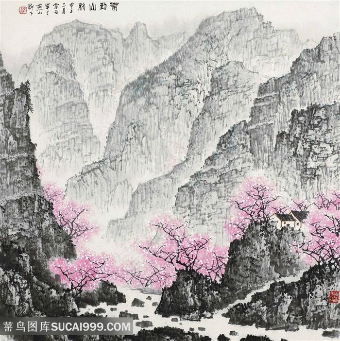 白雪石巍峨山脉高清水墨装饰画