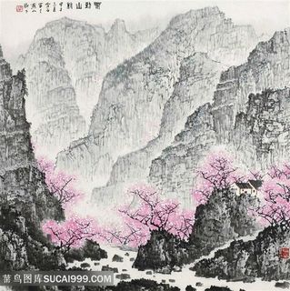 白雪石巍峨山脉高清水墨装饰画