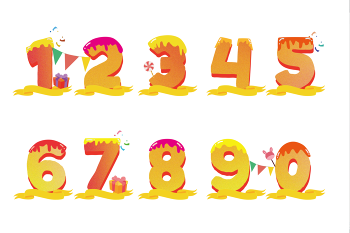 渐变浪漫色 1-10卡通生日数字插画元素