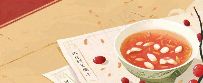 冬季美食中国风插画手绘(1712x704)