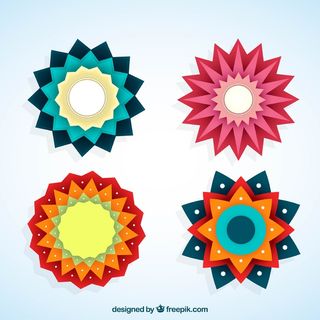 免抠彩色花形标签