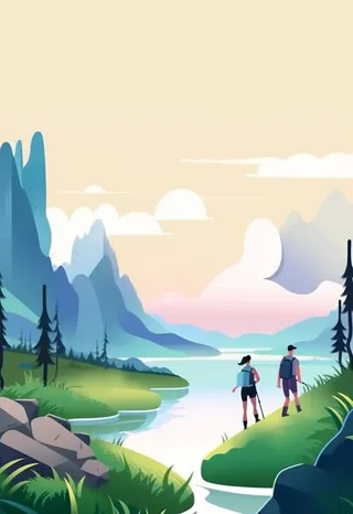 徒步旅行出游风景清新背景