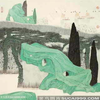 薛亮水墨画中式水墨山脉风景画