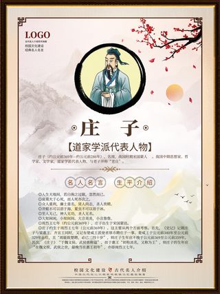校园文化墙中国古代名人庄子挂画名人介绍系列走廊名人名言海报
