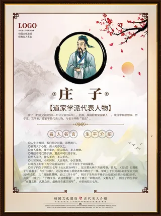 校园文化墙中国古代名人庄子挂画名人介绍系列走廊名人名言海报