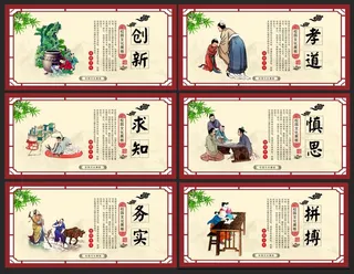 复古传承经典校园文化创新孝道求知务实拼搏宣传挂画展板