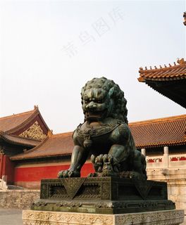 石狮铜狮造型北京故宫摄影图片