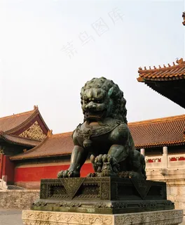 石狮铜狮造型北京故宫摄影图片