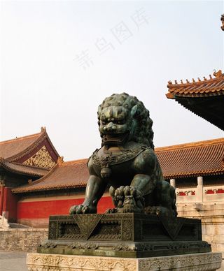 石狮铜狮造型北京故宫摄影图片