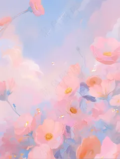 粉色花海插画背景