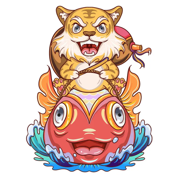 中国风2022虎年元旦新年卡通老虎形象装饰元素插画ps素材psd模版下载