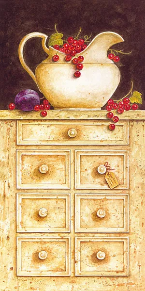 柜子樱桃茶壶高清油画 柜子樱桃茶壶高清油画