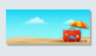 沙滩上的旅行箱PSD素材