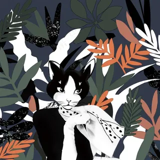 时尚手绘卡通猫咪小姐插画素材