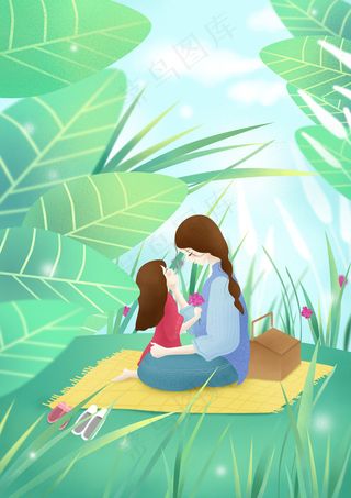 手绘卡通母亲节插画漫画素材